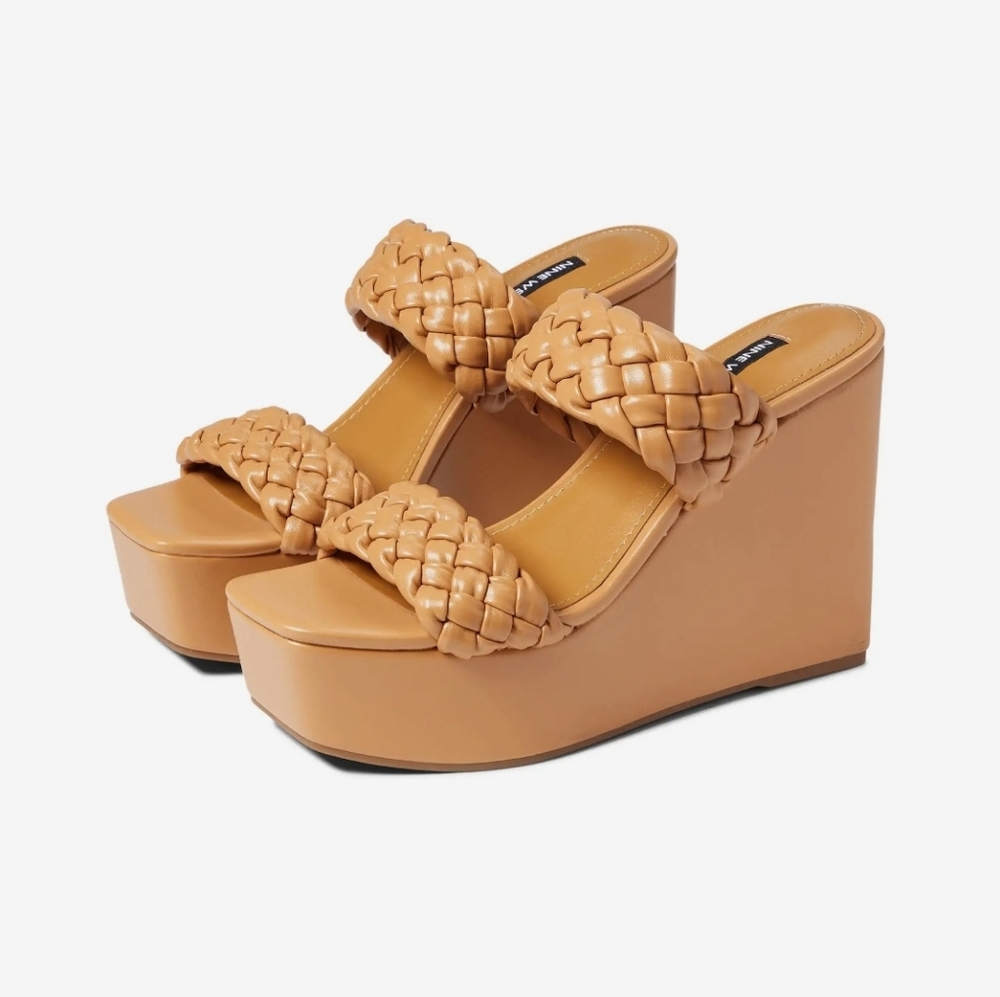 Nine West Nessie 3 Platform Wedge Heels Light Cognac